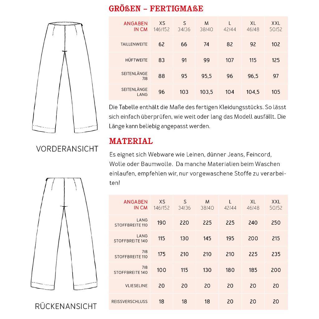 Papierschnittmuster schlichte Hose Frau Elena XS-XXL
